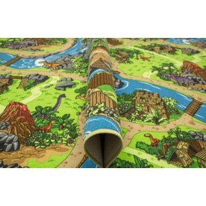Dětský metrážový koberec Dino vesnice dinosaurů
