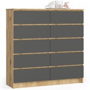 Komoda K120 10SZ CLP dub artisan / šedá