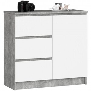 Komoda K80 JERRY 1D 3SZ beton / bílá