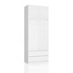 Skříň s nástavcem S 90 cm 2D 2SZ CLP bílá, lesk