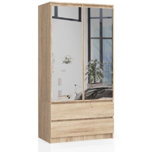 Skříň S 90 cm 2D 2SZ 2 zrcadla CLP sonoma