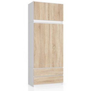 Skříň s nástavcem S 90 cm 2D 2SZ CLP bílá / sonoma