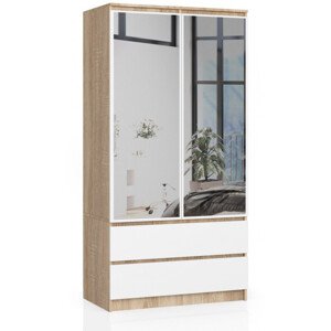 Skříň S 90 cm 2D 2SZ 2 zrcadla CLP sonoma / bílá