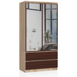Skříň S 90 cm 2D 2SZ 2 zrcadla CLP sonoma / wenge