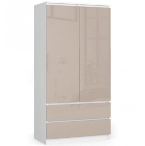 Skříň S 90 cm 2D 2SZ CLP bílá / cappuccino, lesk