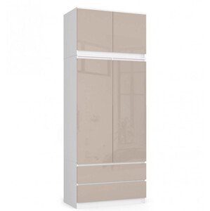 Skříň s nástavcem S 90 cm 2D 2SZ CLP cappuccino, lesk
