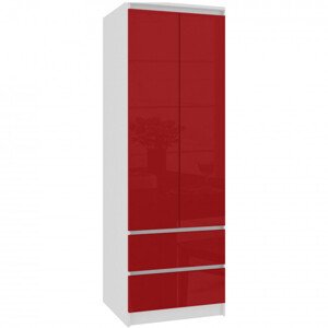 Skříň STAR S 60 cm 2D 2SZ bílá / červená, lesk