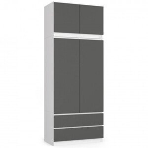 Skříň s nástavcem S 90 cm 2D 2SZ CLP bílá / šedá