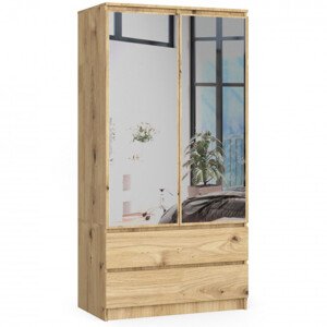 Skříň S 90 cm 2D 2SZ 2 zrcadla CLP dub artisan