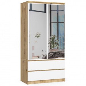 Skříň S 90 cm 2D 2SZ 2 zrcadla CLP dub artisan / bílá