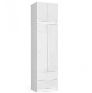 Skříň s nástavcem S 60 cm 2D 2SZ CLP bílá / bílá, lesk