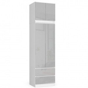 Skříň s nástavcem S 60 cm 2D 2SZ CLP bílá / metalická, lesk