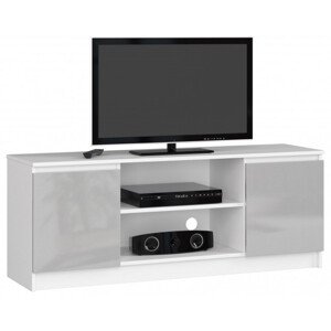 Stolek pod TV RTV 140 2D 1P bílý / metalický, lesk