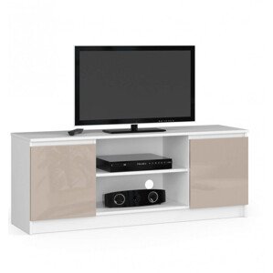 Stolek pod TV RTV 140 2D 1P bílý / cappuccino, lesk