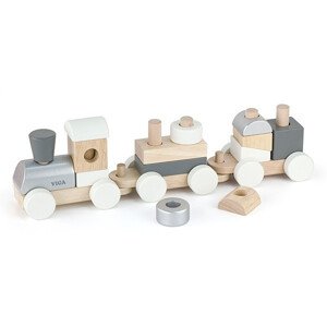 Dřevěný vláček s kostkami Viga 51611 šedý / bílý