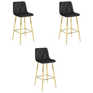 Set tří barových židlí NADO sametové černé (zlaté nohy) 3 ks