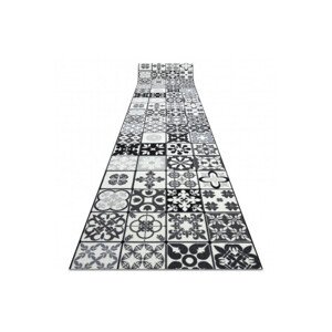 Protiskluzový běhoun AZULEJO PATCHWORK lisabonský obklad - šedý / černý - Výprodej
